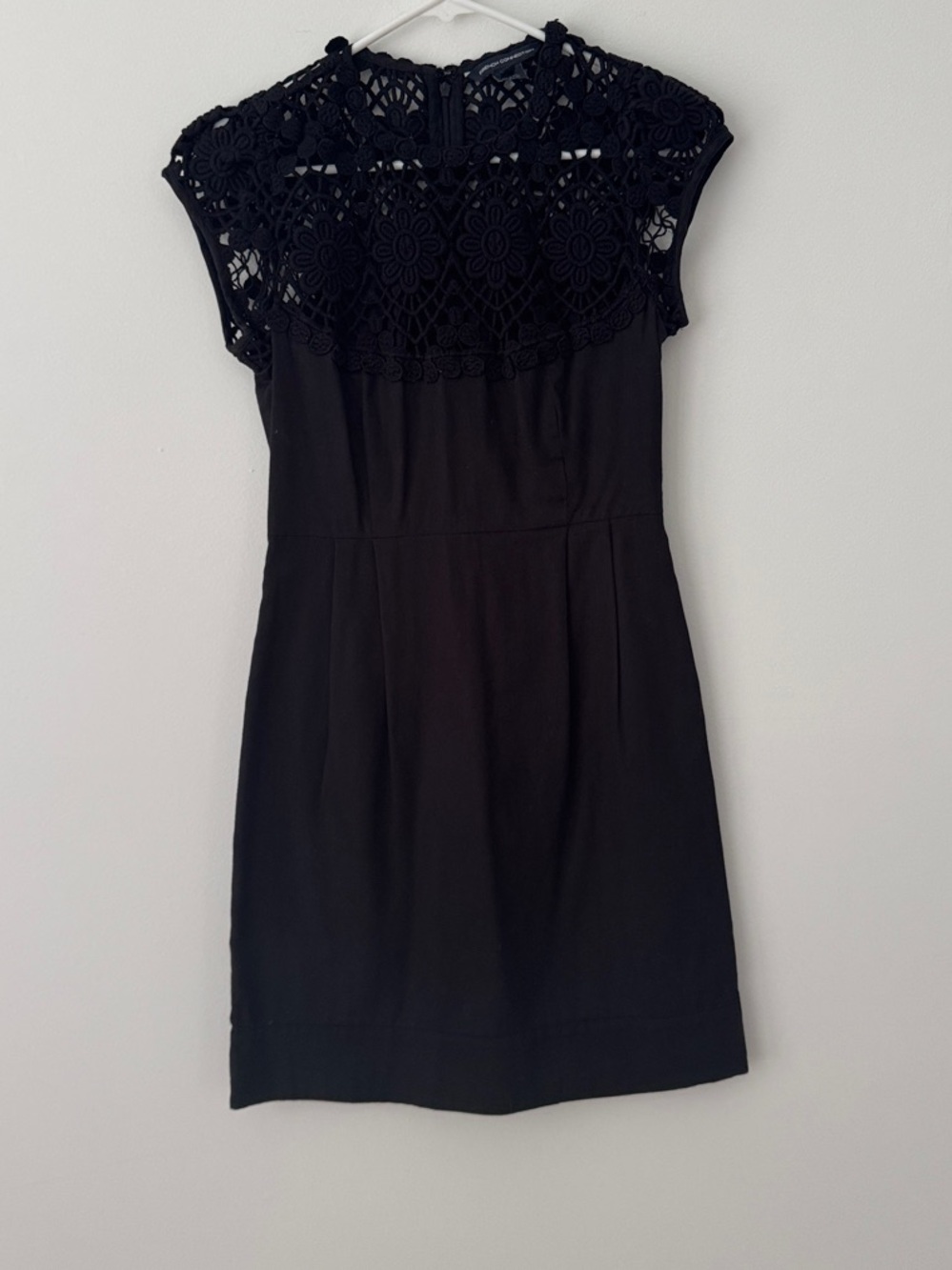 Black Crochet Yoke Sheath Dress
